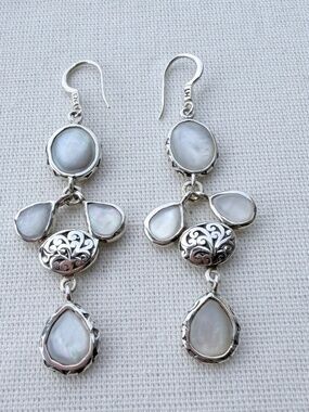 Lois Hill Mother of Pearl Silver Dangle Drop Earrings